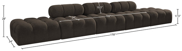 Meridian Furniture Ames Five Piece Boucle Modular Sectional Sofa for Modern Open Plan Living Spaces 611Brown-S170A