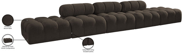 Meridian Furniture Ames Five Piece Boucle Modular Sectional Sofa for Modern Open Plan Living Spaces 611Brown-S170A
