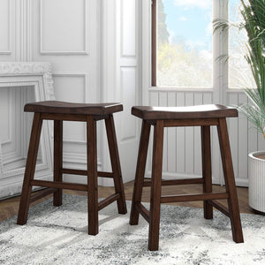 Cosimo Solid Rubberwood Saddleback Counter Stools Set of Two for Kitchen Islands