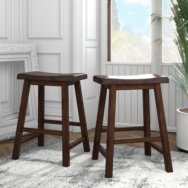 Cosimo Solid Rubberwood Saddleback Counter Stools Set of Two for Kitchen Islands