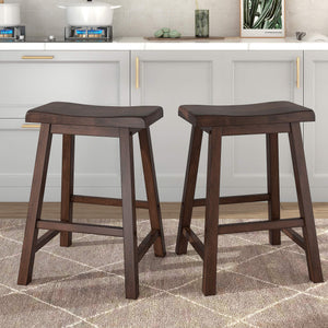 Cosimo Solid Rubberwood Saddleback Counter Stools Set of Two for Kitchen Islands