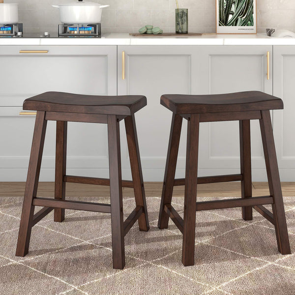 Cosimo Solid Rubberwood Saddleback Counter Stools Set of Two for Kitchen Islands
