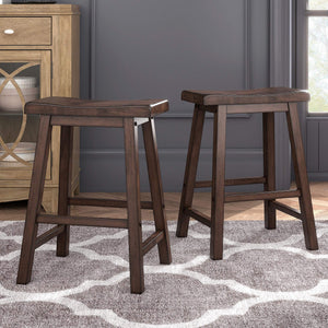 Cosimo Solid Rubberwood Saddleback Counter Stools Set of Two for Kitchen Islands