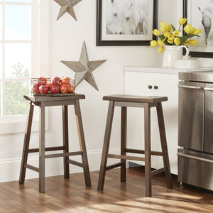 Cosimo Solid Rubberwood Bar Stools Set of 2 with Saddleback Seat Distressed Finish
