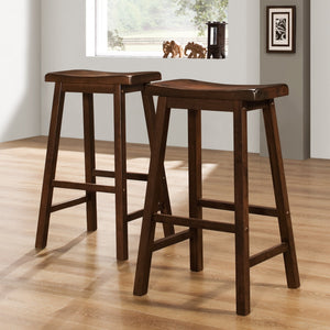 Cosimo Solid Rubberwood Bar Stools Set of 2 with Saddleback Seat Distressed Finish