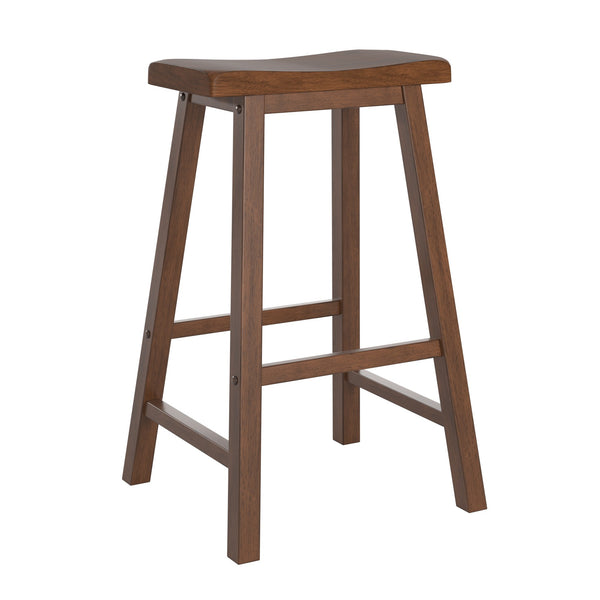 Cosimo Solid Rubberwood Bar Stools Set of 2 with Saddleback Seat Distressed Finish