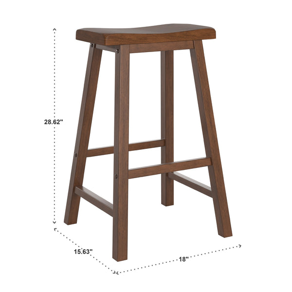 Cosimo Solid Rubberwood Bar Stools Set of 2 with Saddleback Seat Distressed Finish