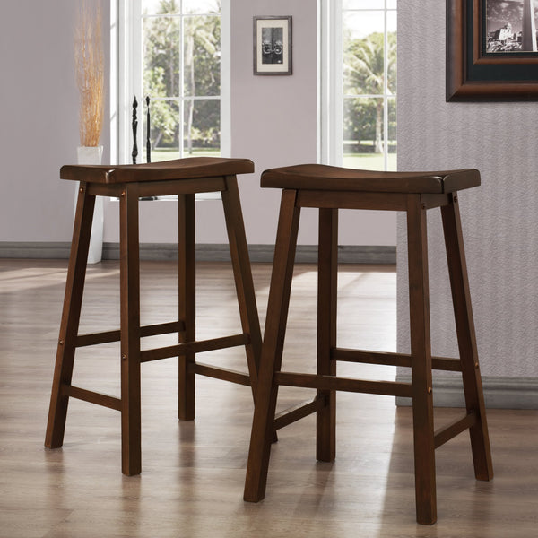 Cosimo Solid Rubberwood Bar Stools Set of 2 with Saddleback Seat Distressed Finish