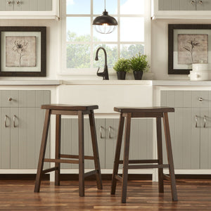 Cosimo Solid Rubberwood Bar Stools Set of 2 with Saddleback Seat Distressed Finish