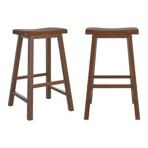 Cosimo Solid Rubberwood Bar Stools Set of 2 with Saddleback Seat Distressed Finish