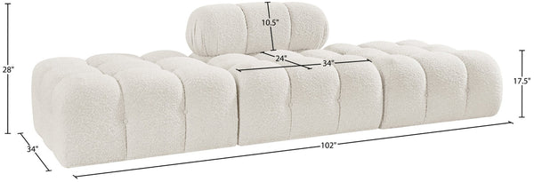 Meridian Furniture Ames Three Piece Modular Sofa Cream Boucle Upholstery for Modern Living Rooms 611Cream-S102C