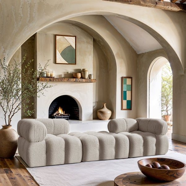 Meridian Furniture Ames Three Piece Modular Sofa in Cream Boucle for Contemporary Living Rooms 611Cream-S102D