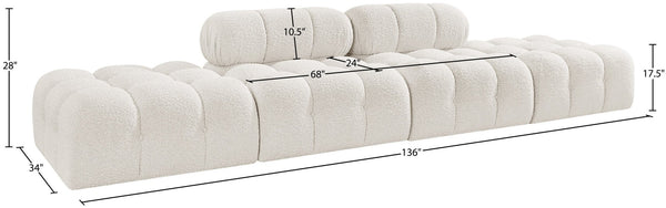 Meridian Furniture Ames Four Piece Modular Sectional Sofa in Plush Boucle for Open Plan Living Rooms 611Cream-S136C