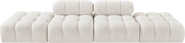 Meridian Furniture Ames Four Piece Modular Sectional Sofa in Plush Boucle for Open Plan Living Rooms 611Cream-S136C