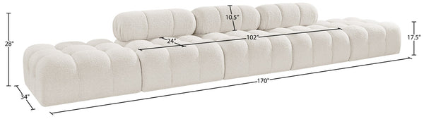 Meridian Furniture Ames Five Piece Modular Sectional Sofa Boucle Upholstered for Modern Living Rooms 611Cream-S170A