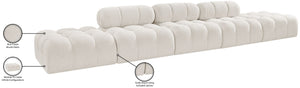 Meridian Furniture Ames Five Piece Modular Sectional Sofa Boucle Upholstered for Modern Living Rooms 611Cream-S170A