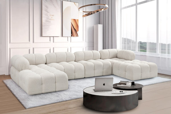 Ames Cream Boucle Fabric Modular Sectional 611Cream-Sec6D Meridian Furniture