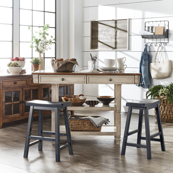 Cosimo Solid Rubberwood Saddleback Counter Stools Set of Two for Kitchen Islands