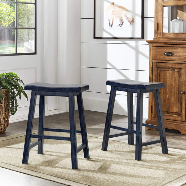 Cosimo Solid Rubberwood Saddleback Counter Stools Set of Two for Kitchen Islands