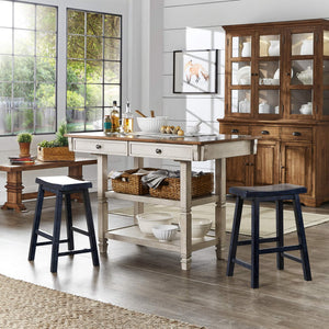 Cosimo Solid Rubberwood Saddleback Counter Stools Set of Two for Kitchen Islands