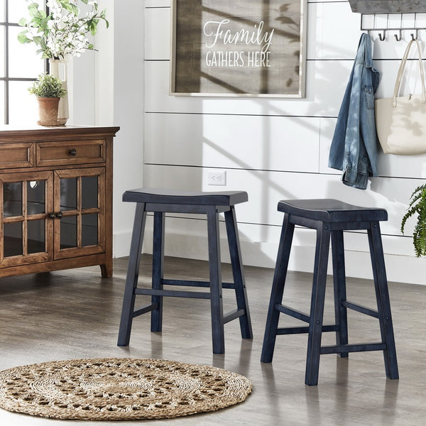 Cosimo Solid Rubberwood Saddleback Counter Stools Set of Two for Kitchen Islands