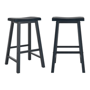 Cosimo Solid Rubberwood Bar Stools Set of 2 with Saddleback Seat Distressed Finish