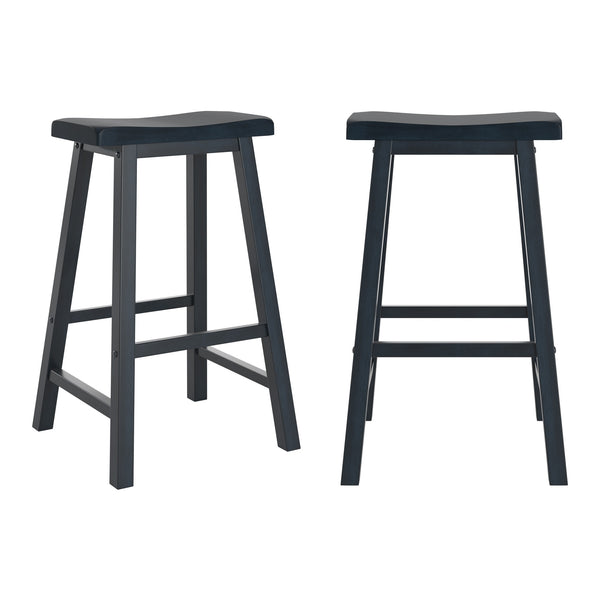 Cosimo Solid Rubberwood Bar Stools Set of 2 with Saddleback Seat Distressed Finish