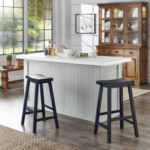Cosimo Solid Rubberwood Bar Stools Set of 2 with Saddleback Seat Distressed Finish