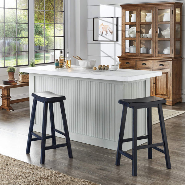 Cosimo Solid Rubberwood Bar Stools Set of 2 with Saddleback Seat Distressed Finish