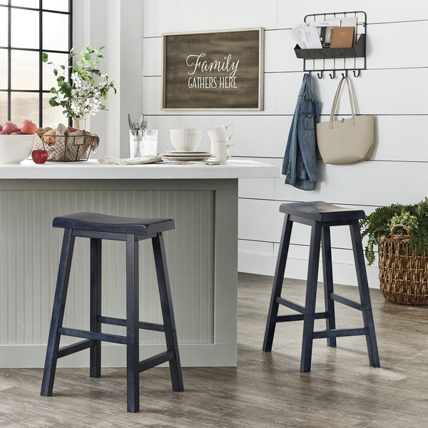 Cosimo Solid Rubberwood Bar Stools Set of 2 with Saddleback Seat Distressed Finish