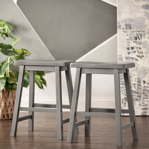 Cosimo Solid Rubberwood Saddleback Counter Stools Set of Two for Kitchen Islands