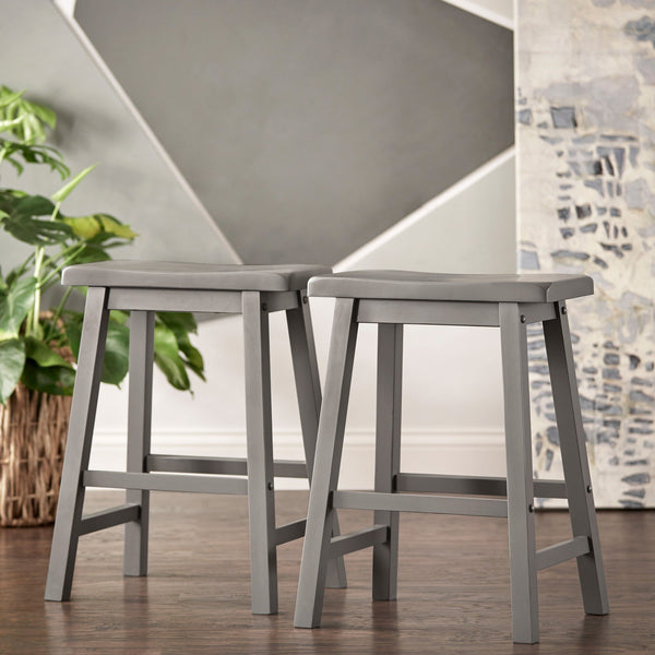 Cosimo Solid Rubberwood Saddleback Counter Stools Set of Two for Kitchen Islands
