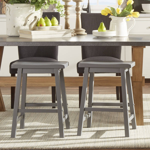 Cosimo Solid Rubberwood Saddleback Counter Stools Set of Two for Kitchen Islands