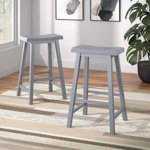 Cosimo Solid Rubberwood Bar Stools Set of 2 with Saddleback Seat Distressed Finish
