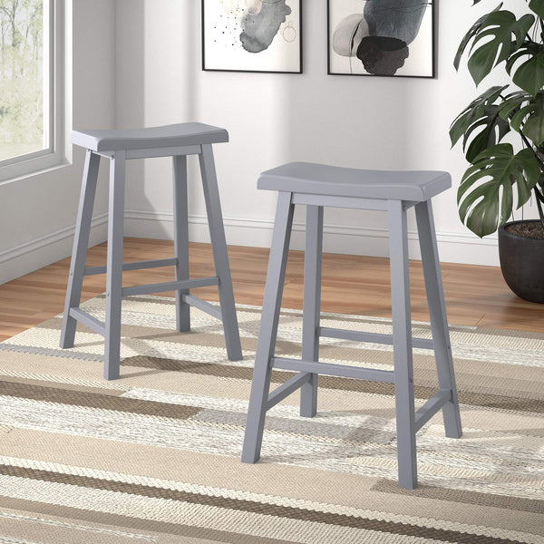 Cosimo Solid Rubberwood Bar Stools Set of 2 with Saddleback Seat Distressed Finish