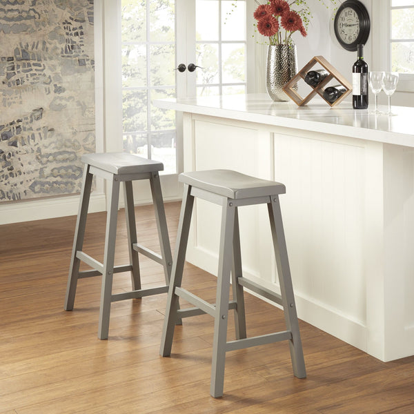 Cosimo Solid Rubberwood Bar Stools Set of 2 with Saddleback Seat Distressed Finish