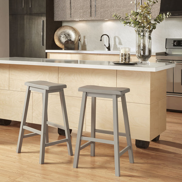 Cosimo Solid Rubberwood Bar Stools Set of 2 with Saddleback Seat Distressed Finish