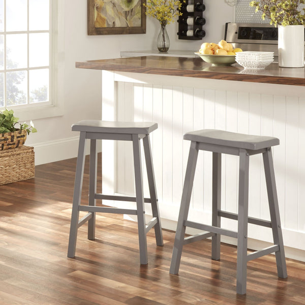 Cosimo Solid Rubberwood Bar Stools Set of 2 with Saddleback Seat Distressed Finish