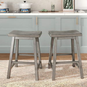 Cosimo Solid Rubberwood Saddleback Counter Stools Set of Two for Kitchen Islands