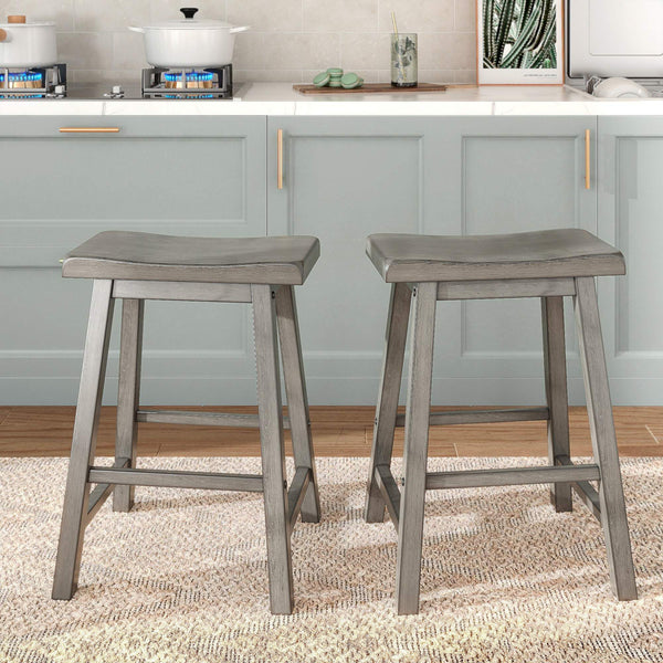 Cosimo Solid Rubberwood Saddleback Counter Stools Set of Two for Kitchen Islands