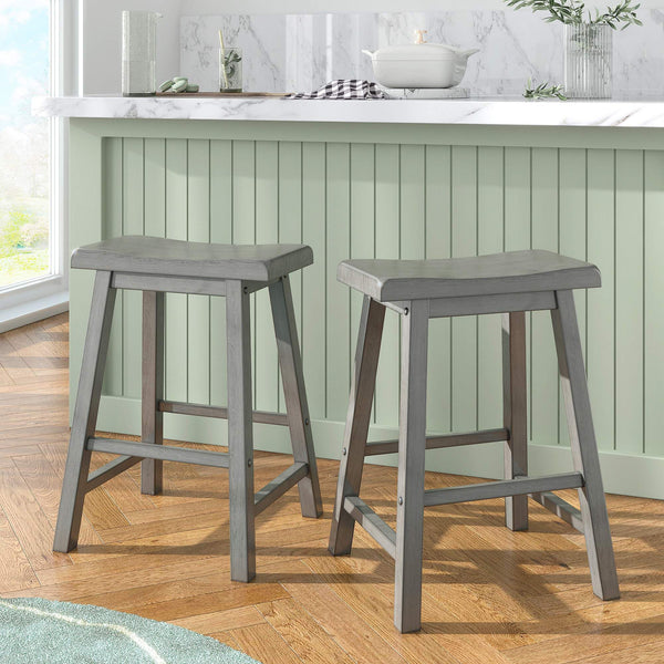 Cosimo Solid Rubberwood Saddleback Counter Stools Set of Two for Kitchen Islands