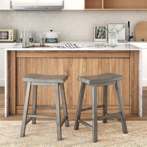 Cosimo Solid Rubberwood Saddleback Counter Stools Set of Two for Kitchen Islands