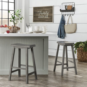 Cosimo Solid Rubberwood Bar Stools Set of 2 with Saddleback Seat Distressed Finish