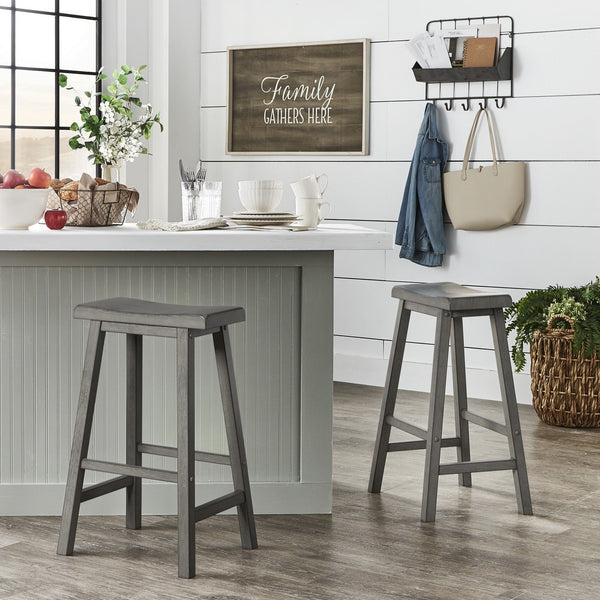 Cosimo Solid Rubberwood Bar Stools Set of 2 with Saddleback Seat Distressed Finish