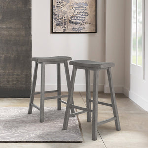 Cosimo Solid Rubberwood Bar Stools Set of 2 with Saddleback Seat Distressed Finish