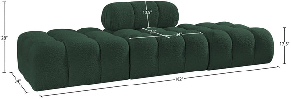 Meridian Furniture Ames Three Piece Modular Sectional Sofa in Rich Green Boucle for Modern Living Rooms 611Green-S102C
