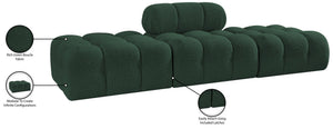 Meridian Furniture Ames Three Piece Modular Sectional Sofa in Rich Green Boucle for Modern Living Rooms 611Green-S102C