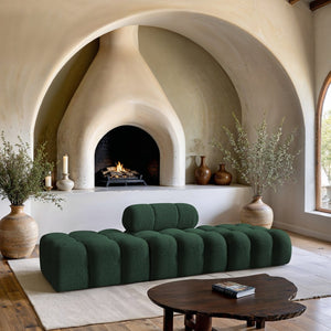 Meridian Furniture Ames Three Piece Modular Sectional Sofa in Rich Green Boucle for Modern Living Rooms 611Green-S102C
