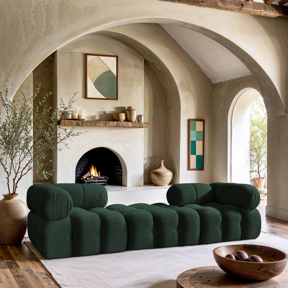 Meridian Furniture Ames Modular Sectional Sofa in Rich Green Boucle Low Profile Contemporary Design 611Green-S102D
