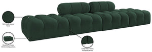 Meridian Furniture Ames Four Piece Modular Sofa in Rich Green Boucle for Contemporary Living Rooms 611Green-S136C